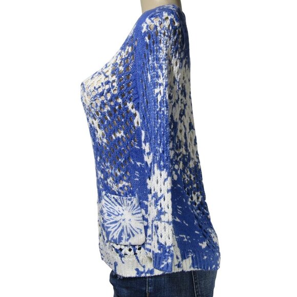 CHICOS Zenergy Open Knit Beach Coastal Grandma Floral Sweater Pullover Top 1 M - Picture 4 of 10